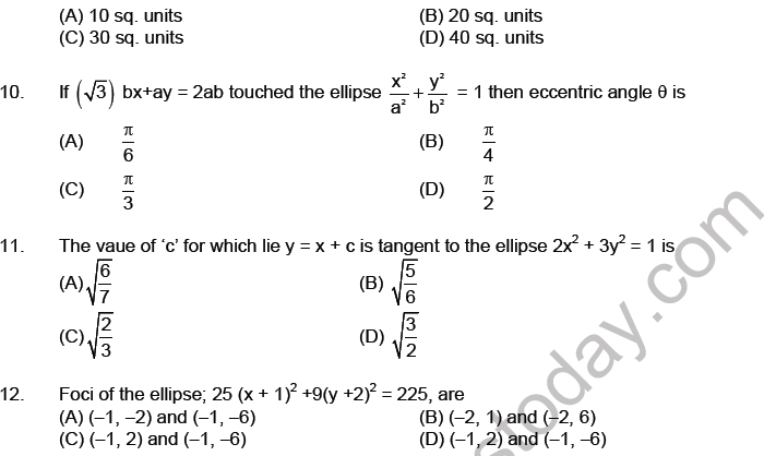 JEE Mathematics Ellipse MCQs Set A, Multiple Choice Questions